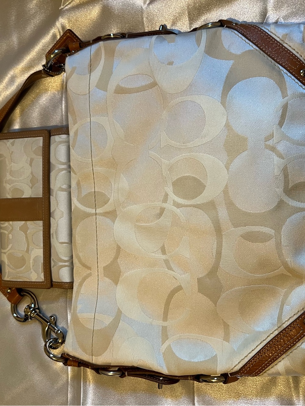 Coach Beige and Brown Signature Shoulder Bag